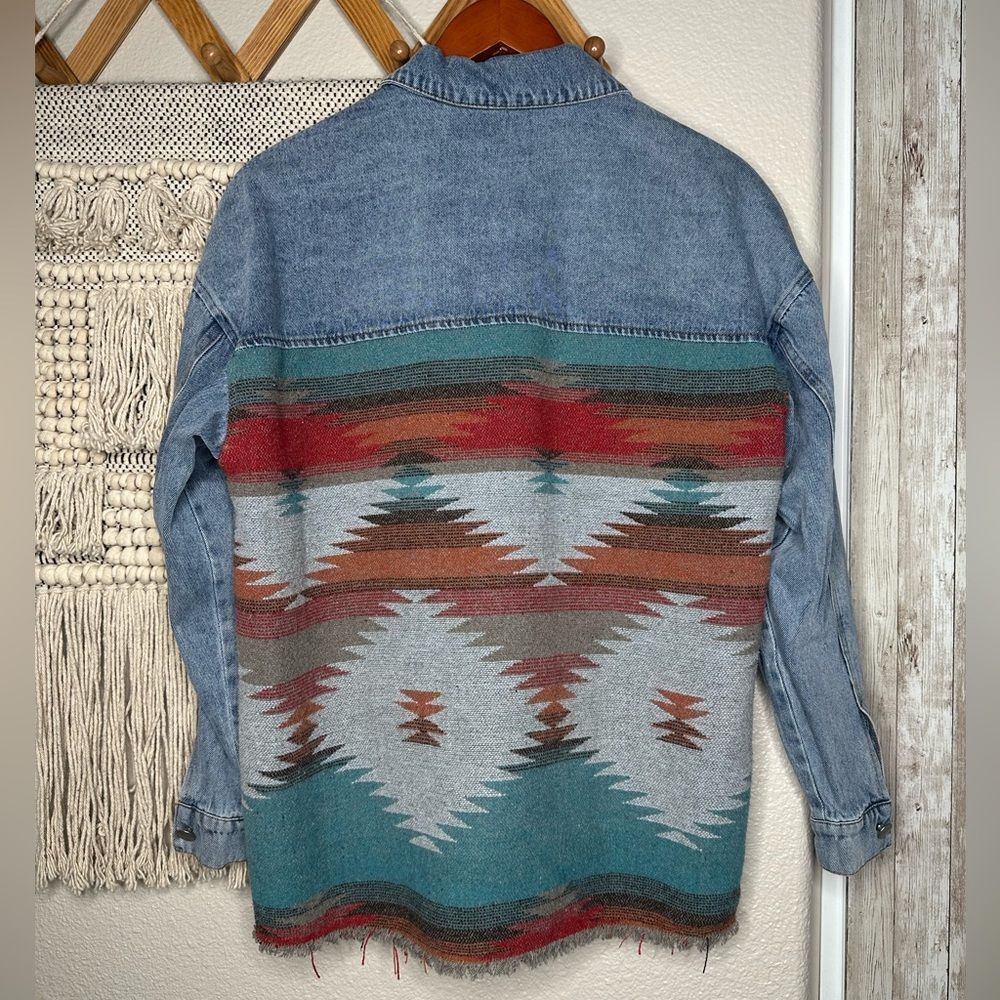 Denim Aztec Pattern Jacket - image 4
